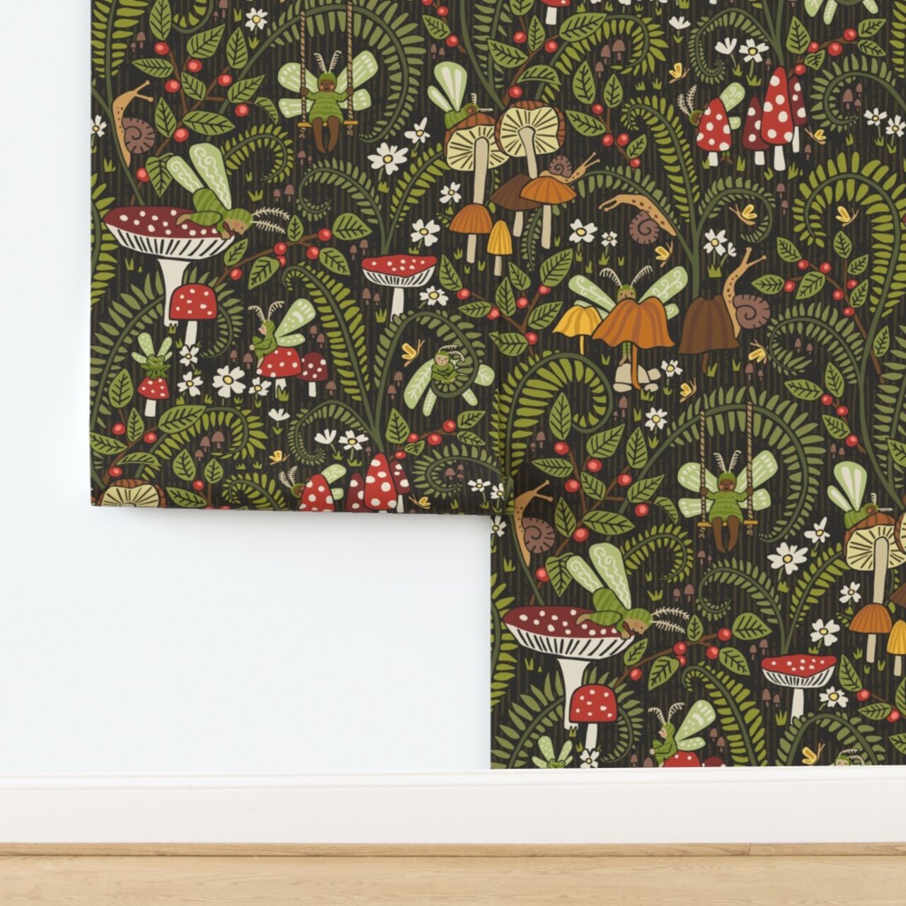 Whimsical Woodland Mushroom Butterflies Nature Snails Botanical Woods Fairy Custom Pre-pasted Wallpaper by Spoonflower Pre-Pasted Wallpaper 2FT Wide 14474369